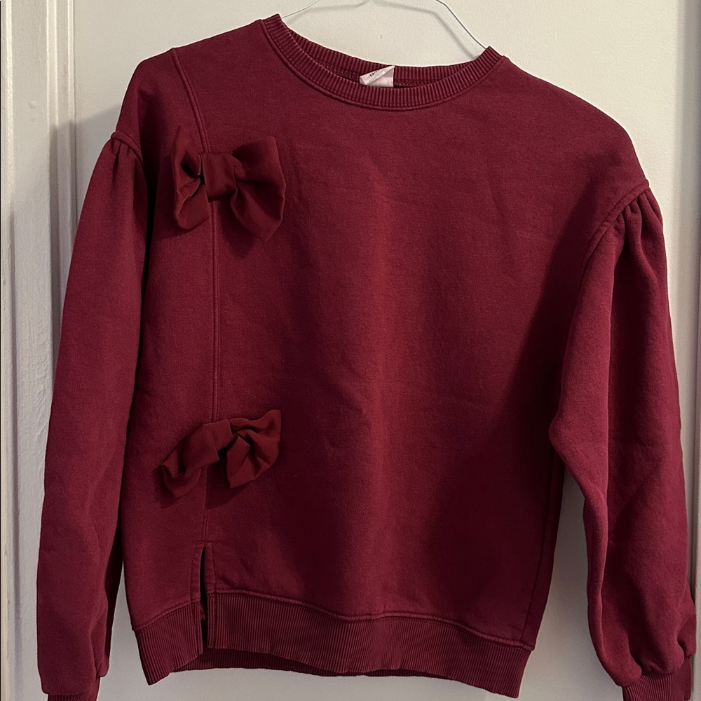 Girls Zara Maroon Sweatshirt with Bow Accents Size 13/14